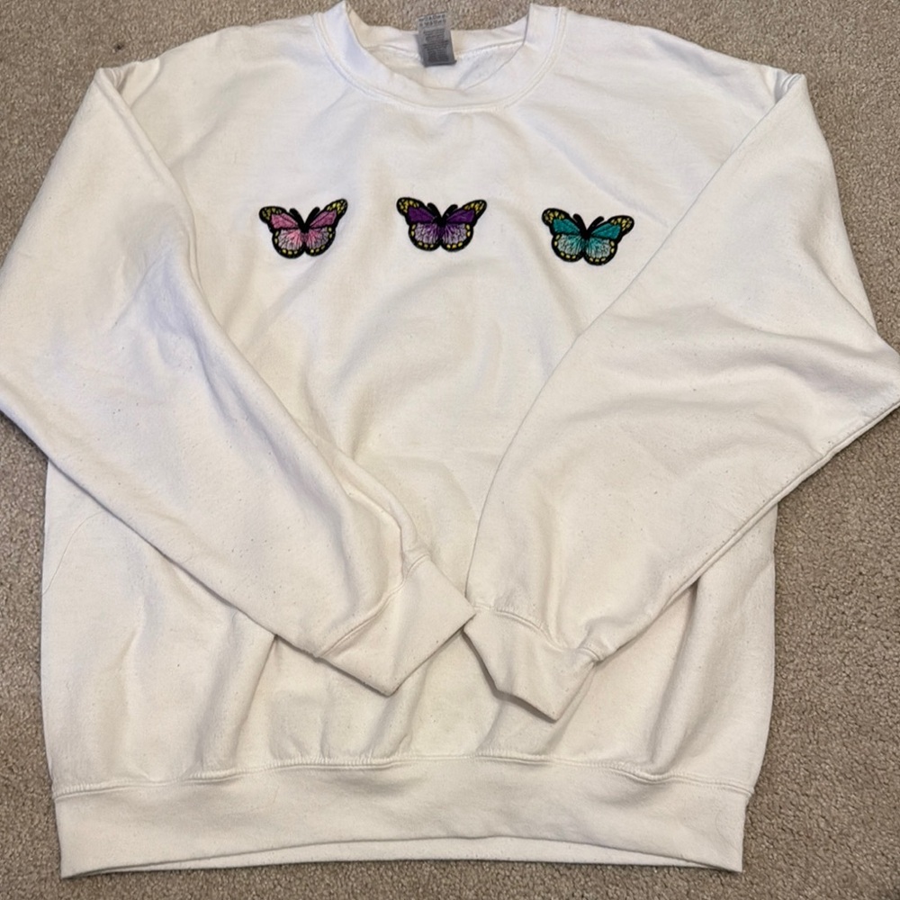 Gildan White Sweatshirt with Butterfly Design